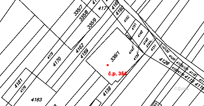 Šaratice 354 na parcele st. 336/1 v KÚ Šaratice, Katastrální mapa