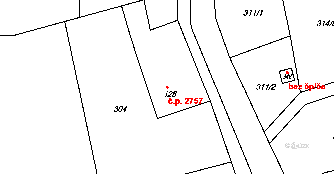 Šumperk 2757 na parcele st. 128 v KÚ Horní Temenice, Katastrální mapa