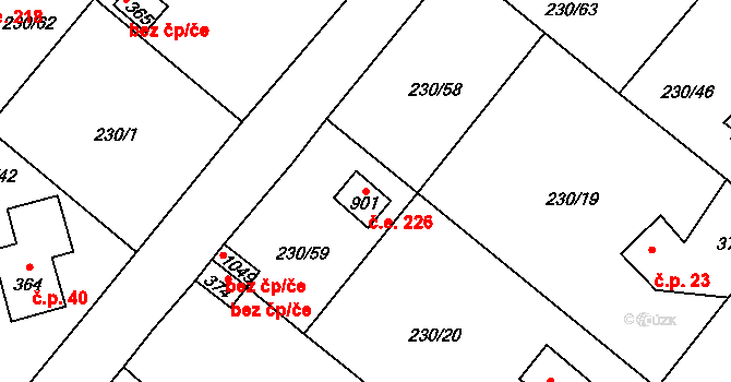 Zlenice 226, Lštění na parcele st. 901 v KÚ Lštění, Katastrální mapa