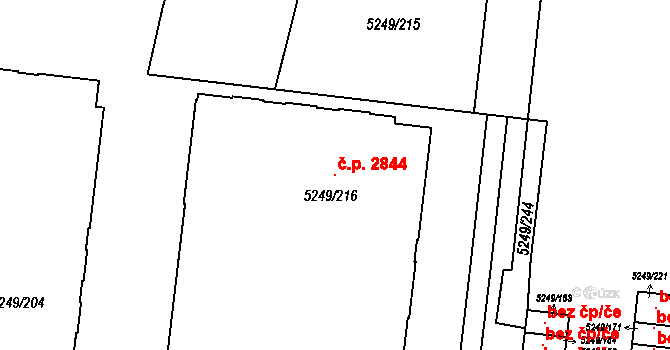 Východní Předměstí 2844, Plzeň na parcele st. 5249/216 v KÚ Plzeň, Katastrální mapa