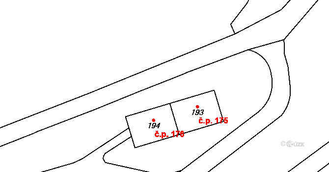 Střelná 176, Košťany na parcele st. 194 v KÚ Střelná, Katastrální mapa