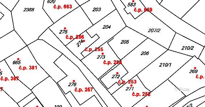 Lomnice nad Popelkou 254 na parcele st. 273 v KÚ Lomnice nad Popelkou, Katastrální mapa