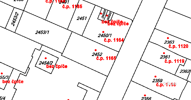 Boskovice 1165 na parcele st. 2452 v KÚ Boskovice, Katastrální mapa