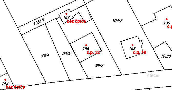 Číbuz 32, Skalice na parcele st. 155 v KÚ Číbuz, Katastrální mapa