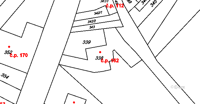 Troubelice 162 na parcele st. 338 v KÚ Troubelice, Katastrální mapa