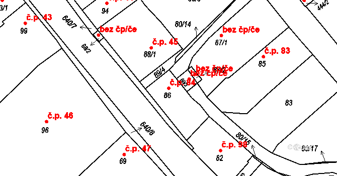 Choryně 84 na parcele st. 86 v KÚ Choryně, Katastrální mapa
