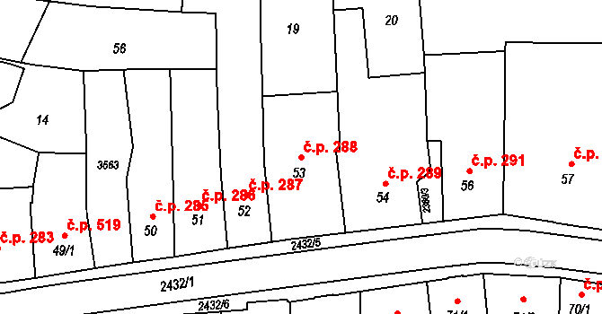 Hořice 288 na parcele st. 53 v KÚ Hořice v Podkrkonoší, Katastrální mapa