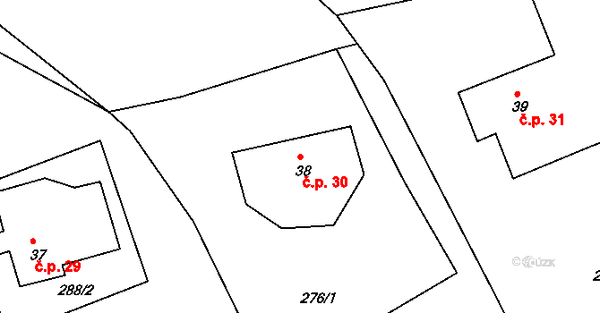 Lačnov 30, Korouhev na parcele st. 38 v KÚ Lačnov u Korouhve, Katastrální mapa