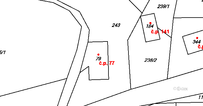 Těchonín 77 na parcele st. 79 v KÚ Těchonín, Katastrální mapa