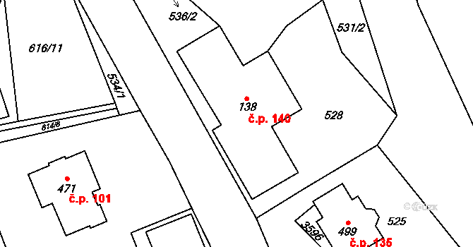 Žichlínek 140 na parcele st. 138 v KÚ Žichlínek, Katastrální mapa