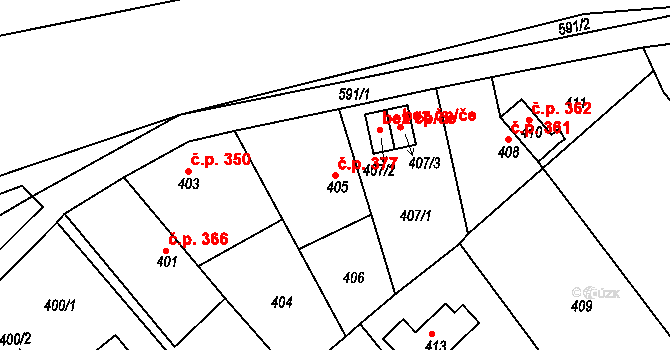 Novosedlice 377 na parcele st. 405 v KÚ Novosedlice, Katastrální mapa