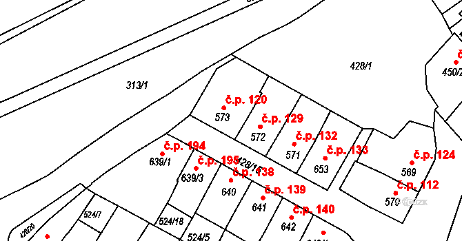 Stařečka 120, Třebíč na parcele st. 573 v KÚ Třebíč, Katastrální mapa