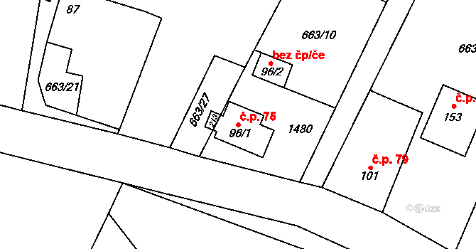 Malý Budíkov 75, Budíkov na parcele st. 96/1 v KÚ Budíkov, Katastrální mapa