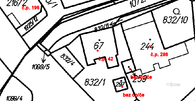 Hory 42, Oloví na parcele st. 67 v KÚ Hory u Oloví, Katastrální mapa