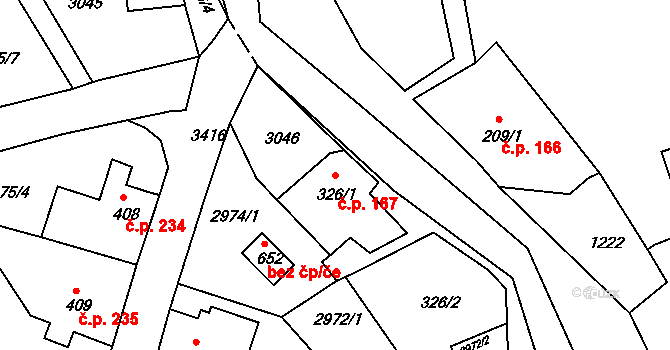 Jílové 167 na parcele st. 326/1 v KÚ Jílové u Děčína, Katastrální mapa