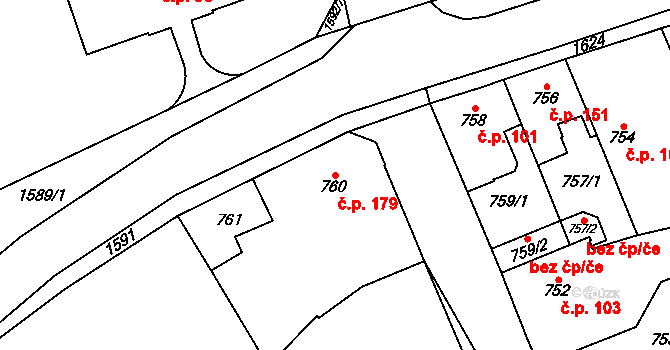 Řeporyje 179, Praha na parcele st. 760 v KÚ Řeporyje, Katastrální mapa