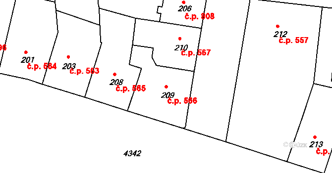 Žižkov 566, Praha na parcele st. 209 v KÚ Žižkov, Katastrální mapa