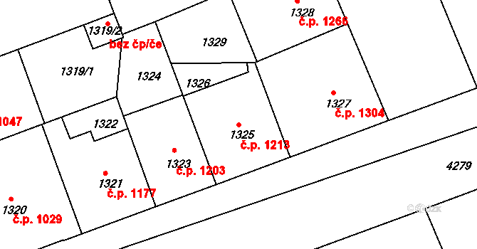 Žižkov 1213, Praha na parcele st. 1325 v KÚ Žižkov, Katastrální mapa