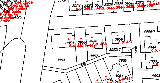 Záběhlice 439, Praha na parcele st. 3955 v KÚ Záběhlice, Katastrální mapa
