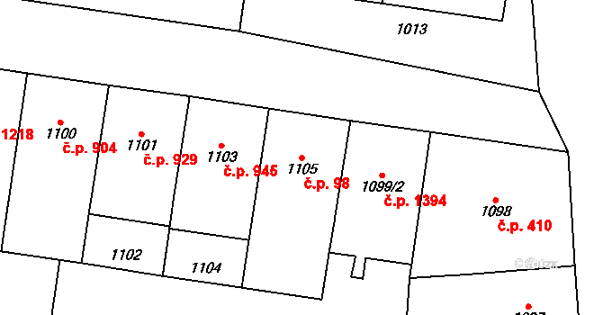 Vršovice 98, Praha na parcele st. 1105 v KÚ Vršovice, Katastrální mapa