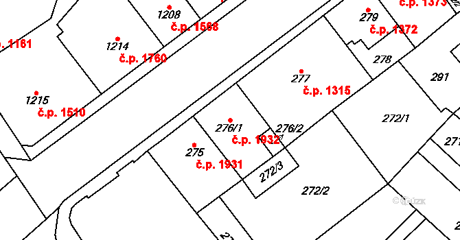 Chomutov 1932 na parcele st. 276/1 v KÚ Chomutov I, Katastrální mapa