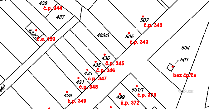 Ořechov 345 na parcele st. 436 v KÚ Ořechov, Katastrální mapa