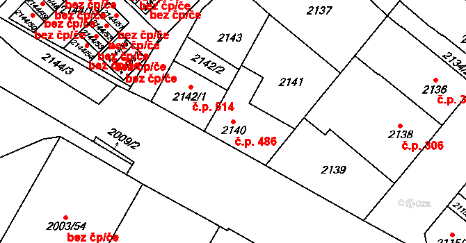 Doubravka 486, Plzeň na parcele st. 2140 v KÚ Doubravka, Katastrální mapa
