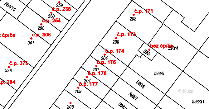 Držovice 174 na parcele st. 204 v KÚ Držovice na Moravě, Katastrální mapa