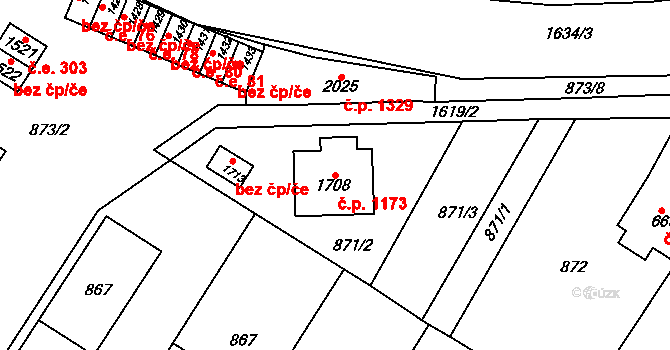 Litovel 1173 na parcele st. 1708 v KÚ Litovel, Katastrální mapa