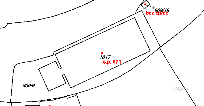 Ponava 571, Brno na parcele st. 1017 v KÚ Ponava, Katastrální mapa