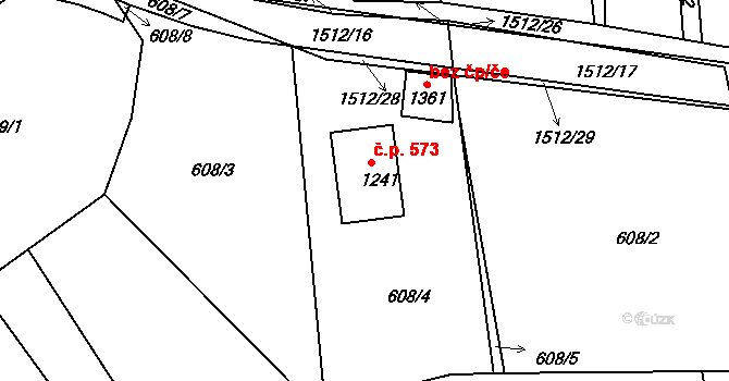 Nepomuk 573 na parcele st. 1241 v KÚ Nepomuk, Katastrální mapa