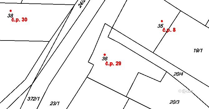 Trnová 29, Katusice na parcele st. 36 v KÚ Trnová u Katusic, Katastrální mapa