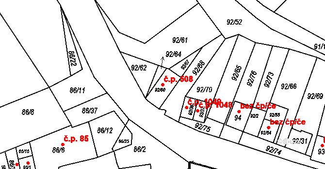 Dobšice 508 na parcele st. 92/60 v KÚ Dobšice u Znojma, Katastrální mapa