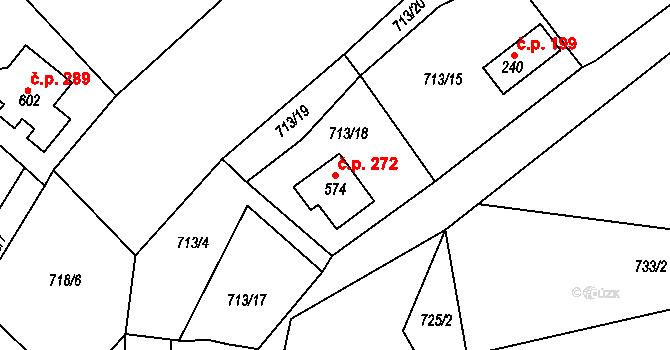 Rataje nad Sázavou 272 na parcele st. 574 v KÚ Rataje nad Sázavou, Katastrální mapa