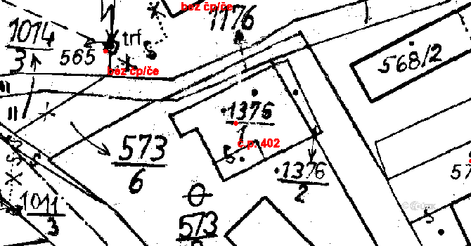 Volduchy 402 na parcele st. 1376/1 v KÚ Volduchy, Katastrální mapa