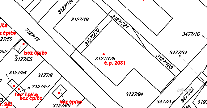 Pelhřimov 2031 na parcele st. 3127/125 v KÚ Pelhřimov, Katastrální mapa