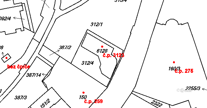 Šumperk 3123 na parcele st. 6128 v KÚ Šumperk, Katastrální mapa