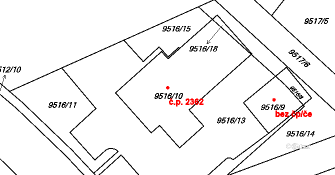 Žďár nad Sázavou 1 2362, Žďár nad Sázavou na parcele st. 9516/10 v KÚ Město Žďár, Katastrální mapa