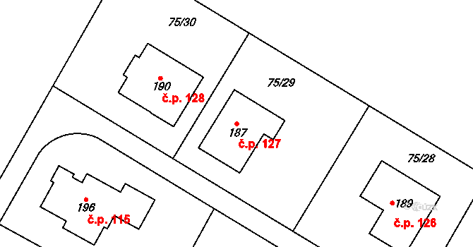 Noutonice 127, Lichoceves na parcele st. 187 v KÚ Noutonice, Katastrální mapa