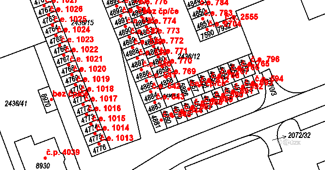 Hodonín 769 na parcele st. 4858 v KÚ Hodonín, Katastrální mapa