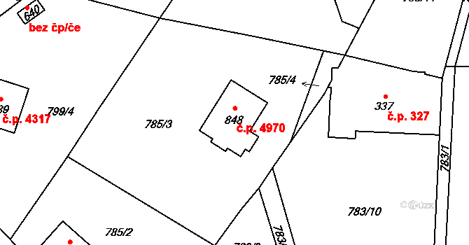 Kokonín 4970, Jablonec nad Nisou na parcele st. 848 v KÚ Kokonín, Katastrální mapa