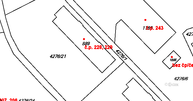 Chrást nad Sázavou 228,229, Týnec nad Sázavou na parcele st. 889 v KÚ Týnec nad Sázavou, Katastrální mapa