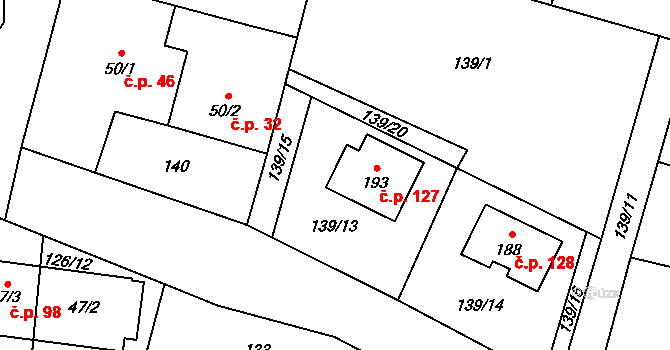 Dolní Ostrovec 127, Ostrovec na parcele st. 193 v KÚ Dolní Ostrovec, Katastrální mapa