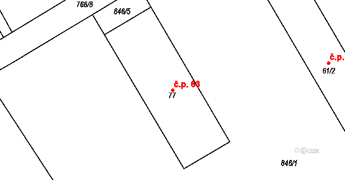 Babice 63, Okrouhlice na parcele st. 77 v KÚ Babice u Okrouhlice, Katastrální mapa