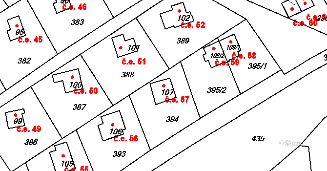 Oblanov 57, Trutnov na parcele st. 107 v KÚ Oblanov, Katastrální mapa
