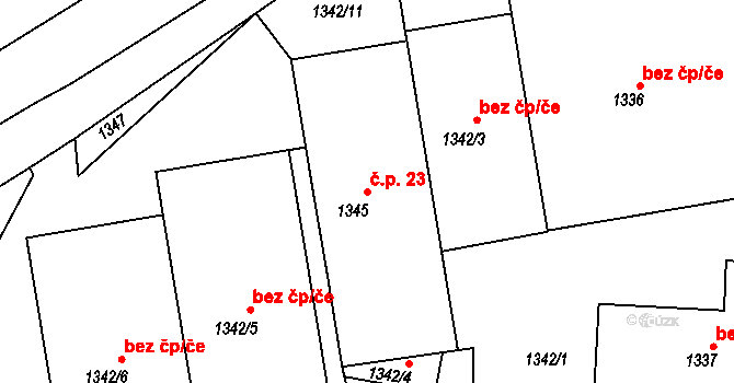 Velké Opatovice 23 na parcele st. 1345 v KÚ Velké Opatovice, Katastrální mapa
