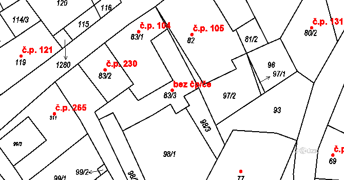 Jimramov 40935094 na parcele st. 83/3 v KÚ Jimramov, Katastrální mapa