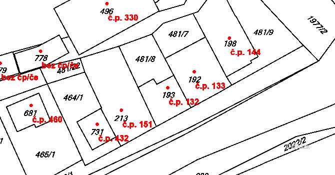 Louky 132, Zlín na parcele st. 193 v KÚ Louky nad Dřevnicí, Katastrální mapa