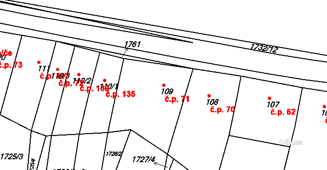 Nesovice 71 na parcele st. 109 v KÚ Nesovice, Katastrální mapa