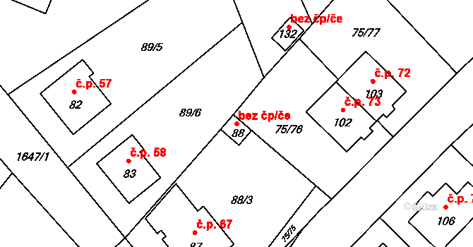 Třebíč 44094094 na parcele st. 88 v KÚ Budíkovice, Katastrální mapa